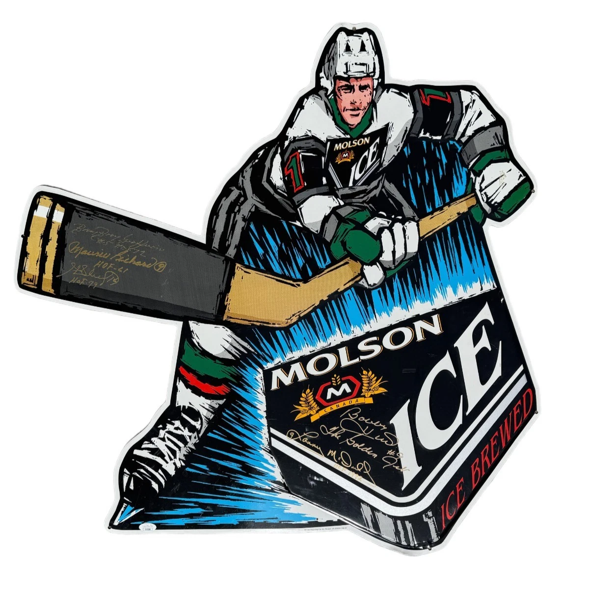 Hockey Hall Of Famers HOFers Multi-Signed Molson Ice Metal Bar Sign JSA COA