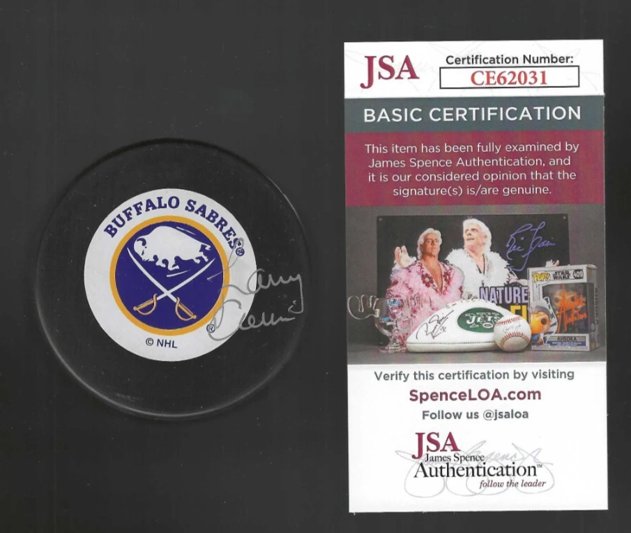 Larry Carriere Signed Buffalo Sabres Trench Puck JSA COA