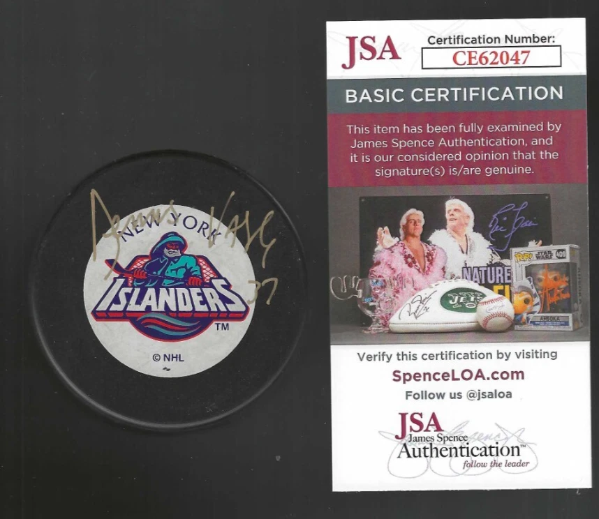 Dennis Vaske Signed New York Islanders Trench Puck JSA COA