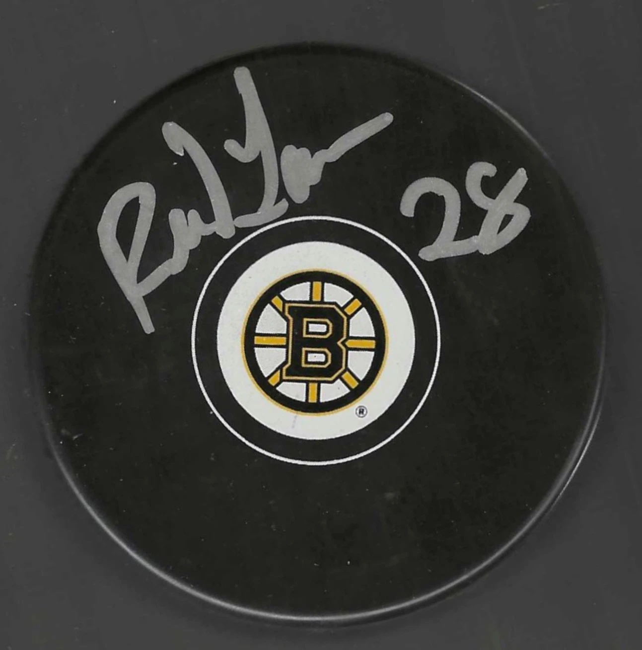 Reed Larson Signed Boston Bruins Puck