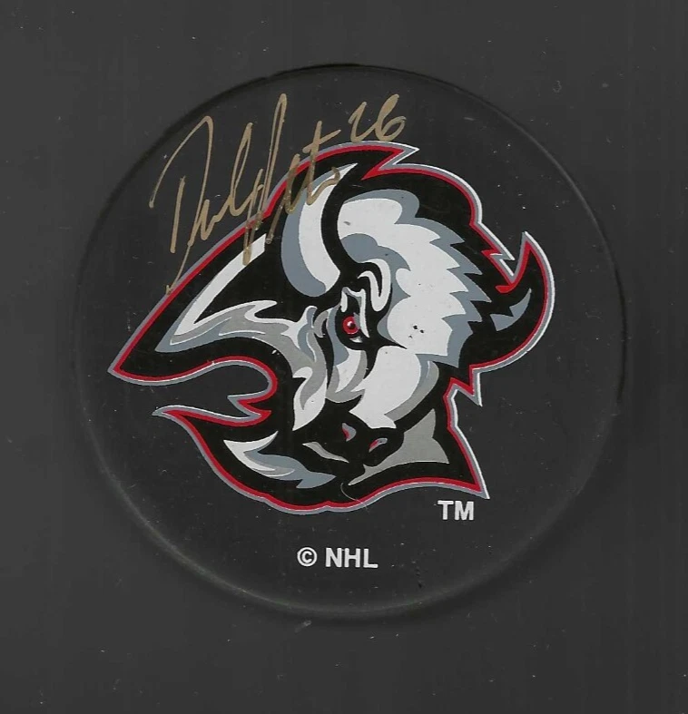 Derek Plante Signed Buffalo Sabres Goat Head Ravens Athletic Puck