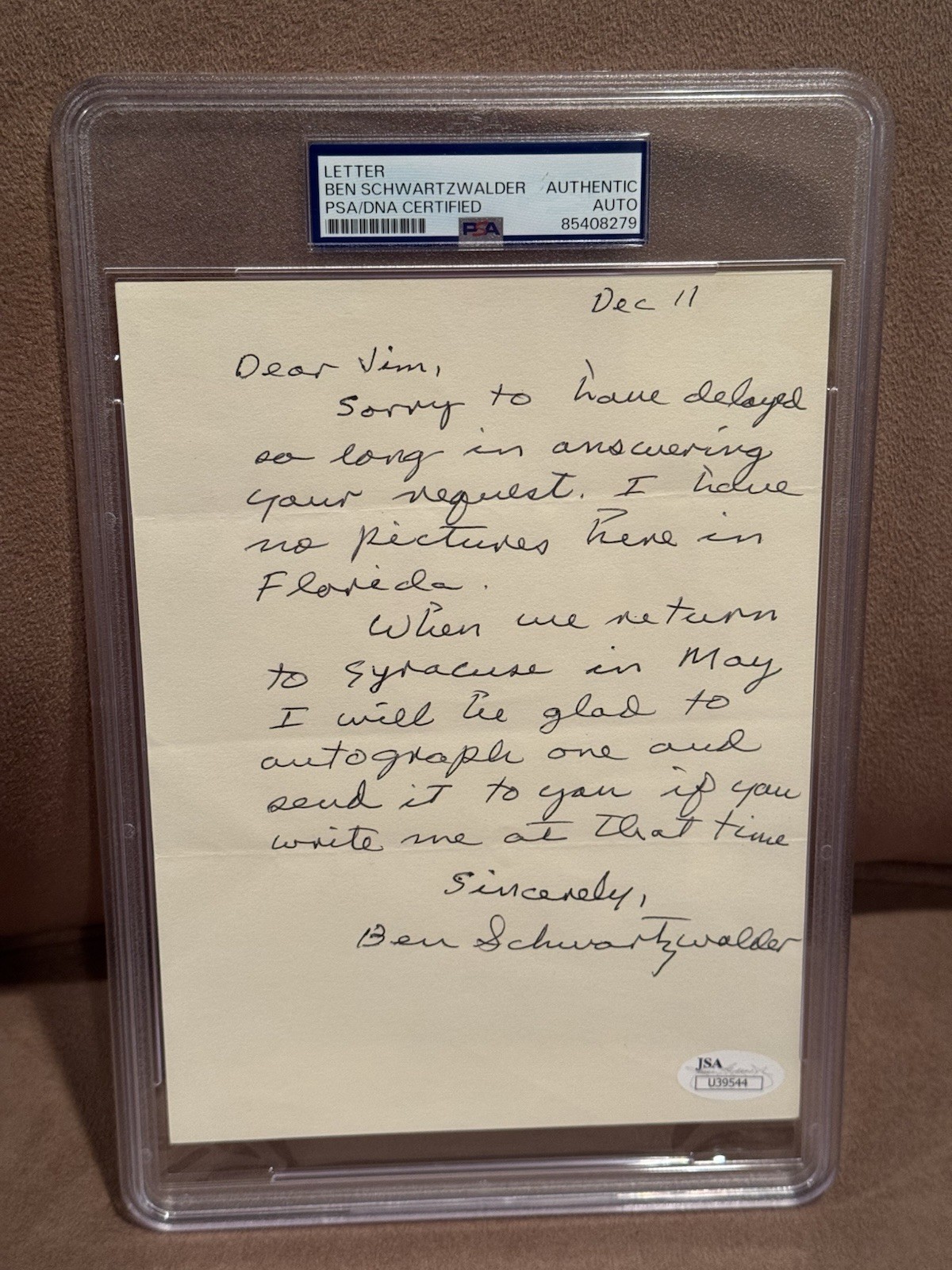 Rare Autograph Letter SIGNED Ben Schwartzwalder Syracuse Football PSA Slabbed