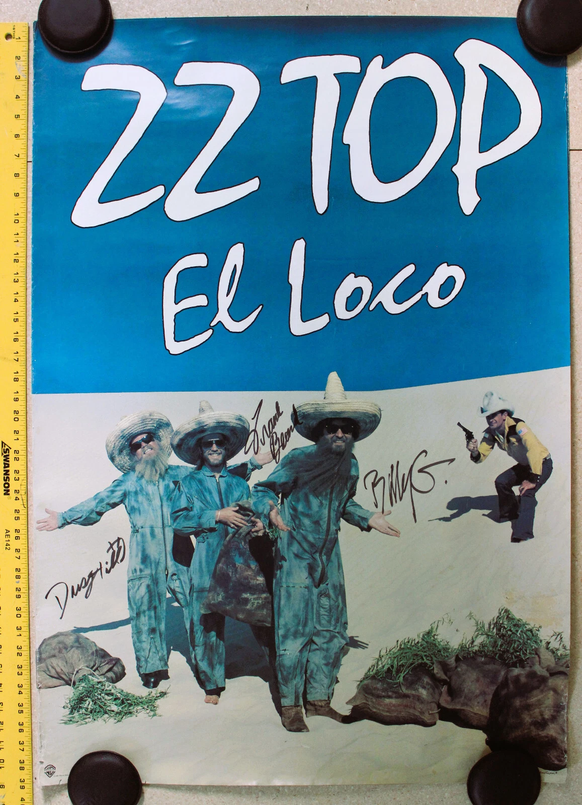 ZZ TOP EL LOCO EXTRM RARE – SIGNED POSTER LP BILLY GIBBONS, DUSTY & FRANK ACOA COLLECTIBLE MEMORABILIA