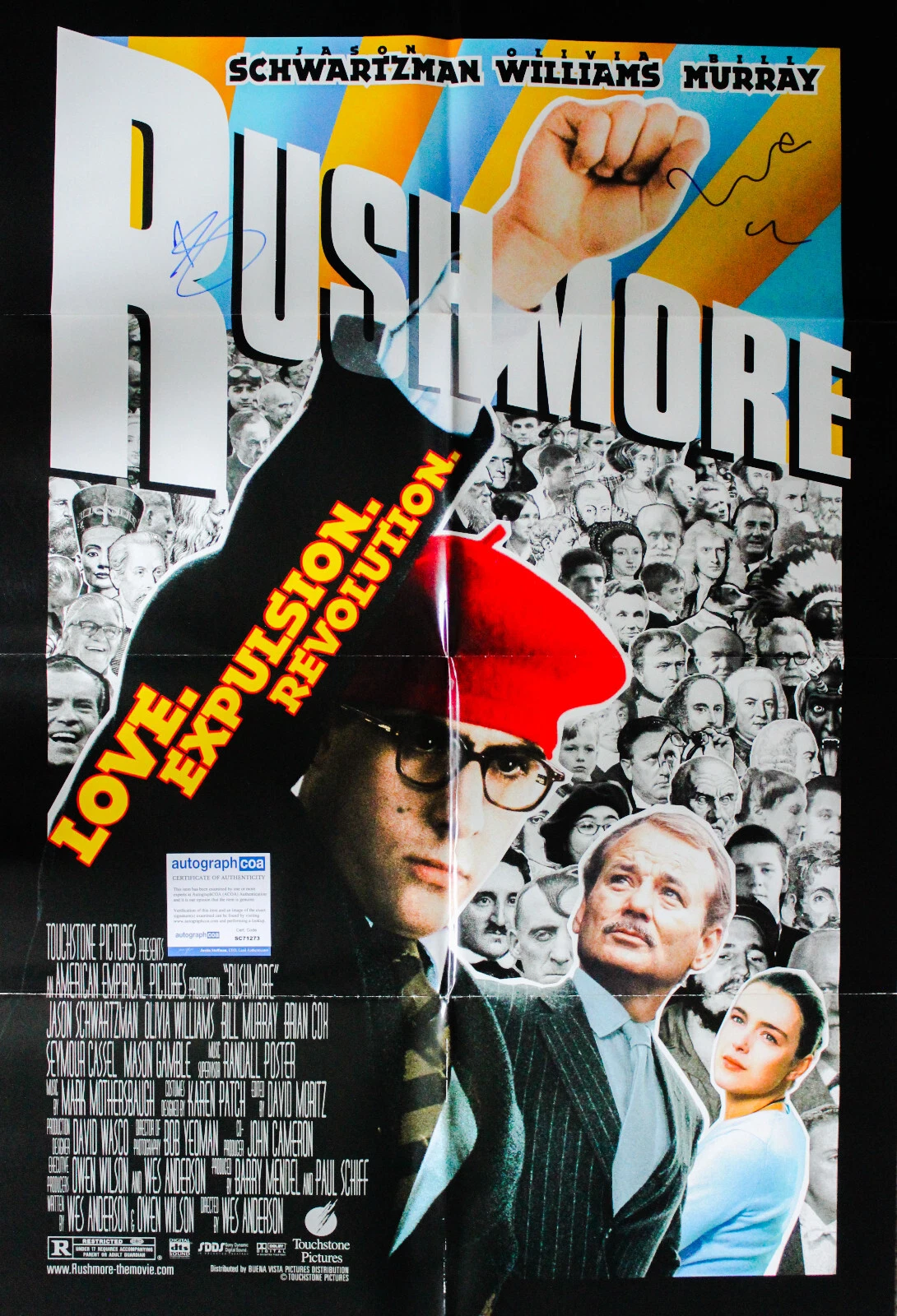 RUSHMORE Original One Sheet Poster SIGNED by Wes Anderson Jason Schwartzman ACOA