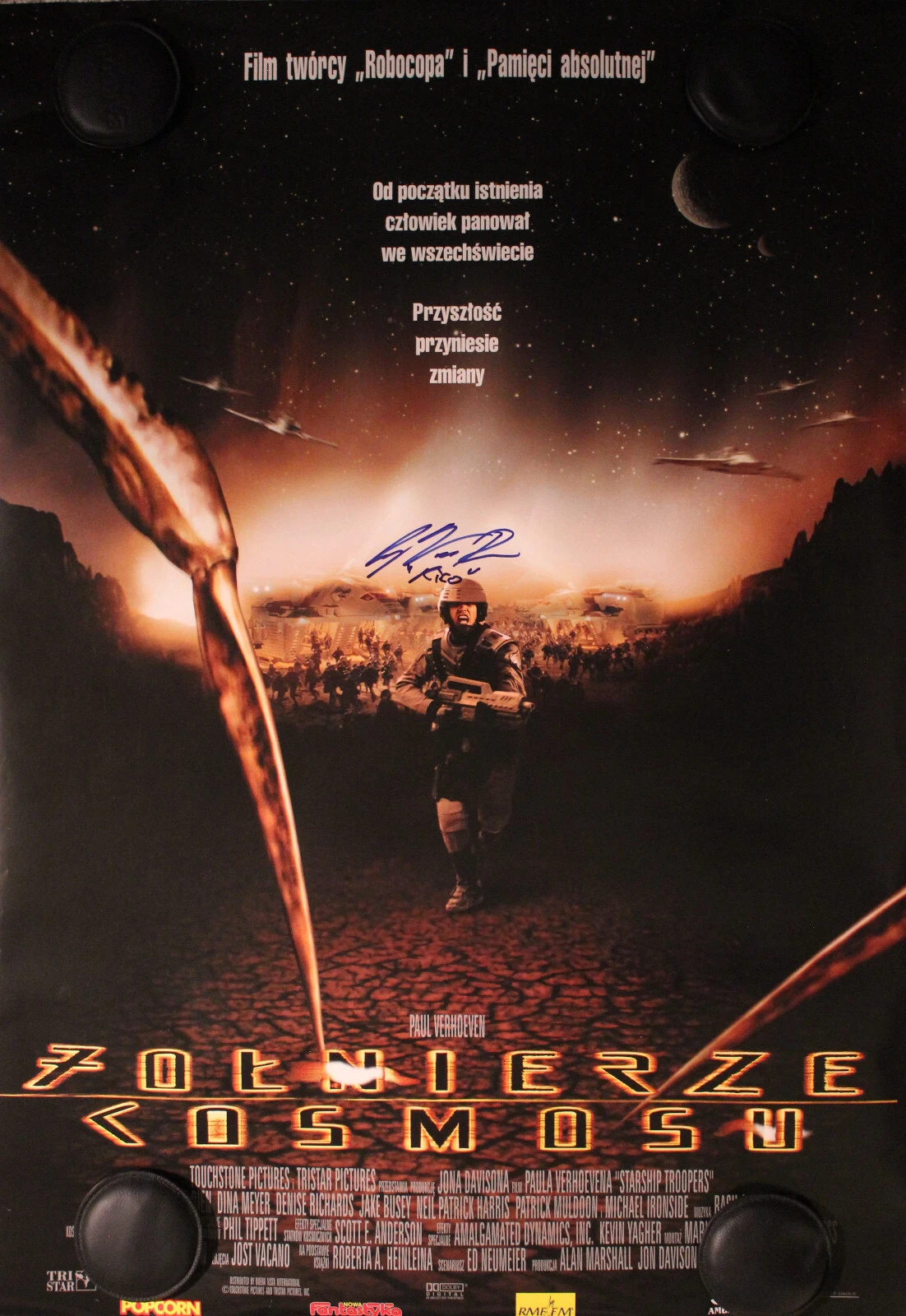 Starship Troopers OG Vintage Polish Movie Poster, SIGNED Casper Van Dien ACOA