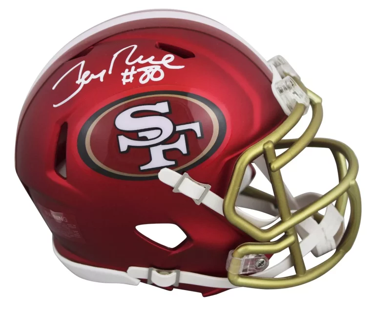 49ERS JERRY RICE AUTHENTIC SIGNED ALTERNATE BLAZE SPEED MINI HELMET FANATICS COLLECTIBLE MEMORABILIA