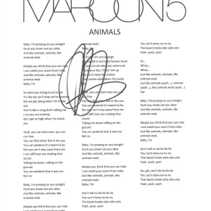 Adam Levine Signed Autographed Maroon 5 Animals Song Lyric Sheet ACOA COA