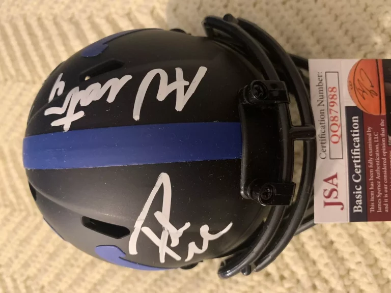 ADAM VINATIERI PAT MCAFEE SIGNED COLTS ECLIPSE MINI HELMET JSA AUTHENTICATED COA
 COLLECTIBLE MEMORABILIA