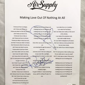 Air Supply Russell Hitchcock and Graham Russell Signed Lyric Sheet Beckett BA...