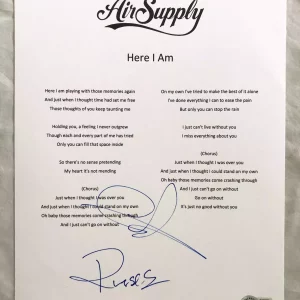 Air Supply Russell Hitchcock and Graham Russell Signed Lyric Sheet Beckett BA...
