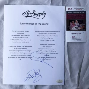 Air Supply Russell Hitchcock and Graham Russell Signed Lyric Sheet JSA 1 COA