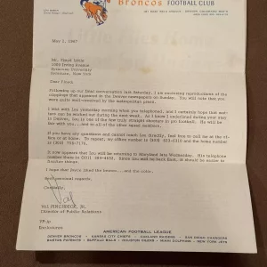 Amazing Floyd Little Letter From Broncos About Signing Rookie Football Contract