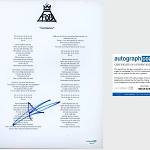 Andy Hurley ‘Fall Out Boy’ Band Drummer Signed ‘Centuries’ Lyric Sheet ACOA FOB