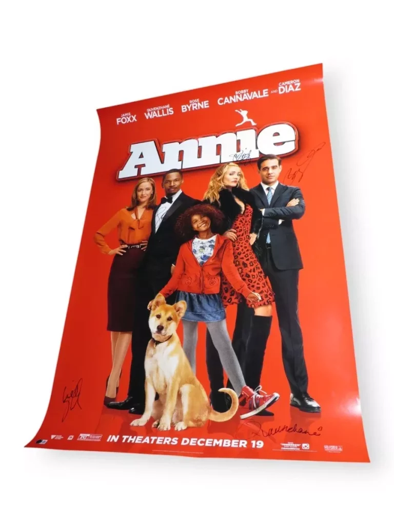 ANNIE CAST SIGNED AUTOGRAPHED 27X40 POSTER CAMERON DIAZ FOXX +3 BAS AE08904 COLLECTIBLE MEMORABILIA
