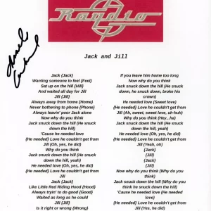 ARNELL CARMICHAEL RAYDIO SIGNED AUTOGRAPH LYRIC SHEET ACOA PRINT JACK & JILL
