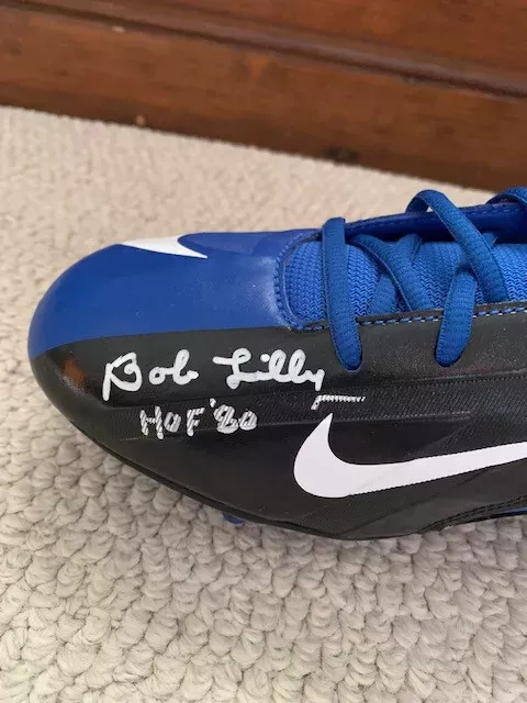BOB LILLY HAND SIGNED BLUE NIKE CLEAT MR COWBOY HOF 80 INSCRIPTION JSA