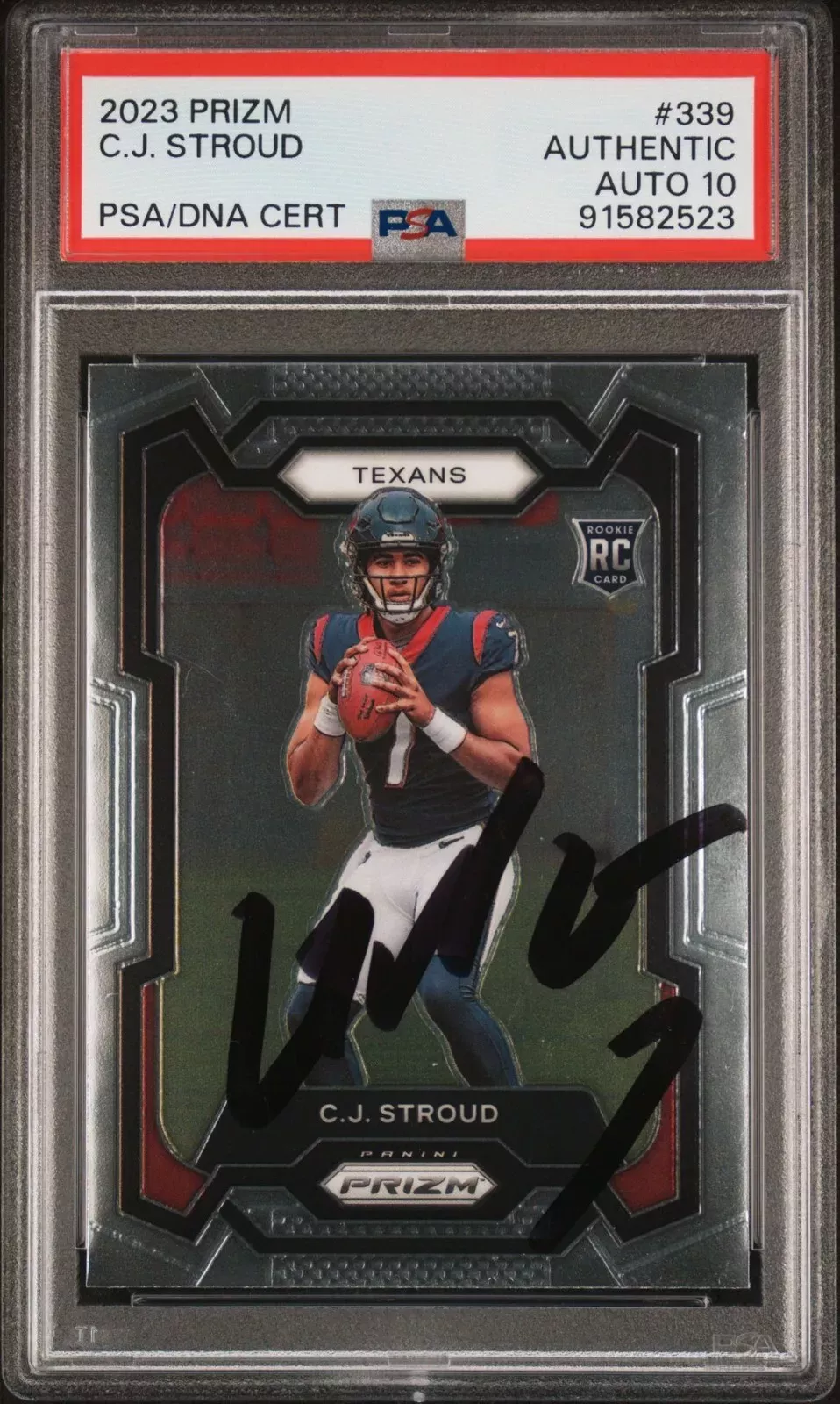 C.J. CJ STROUD SIGNED 2023 PANINI PRIZM #339 ROOKIE CARD TEXANS PSA/DNA AUTO 10