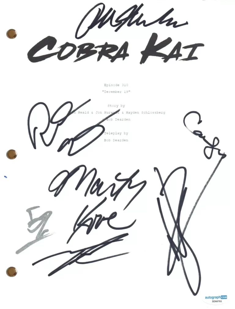 COBRA KAI CAST SIGNED AUTOGRAPH FULL SCRIPT RALPH MACCHIO WILLIAM ZABKA X7 ACOA COLLECTIBLE MEMORABILIA