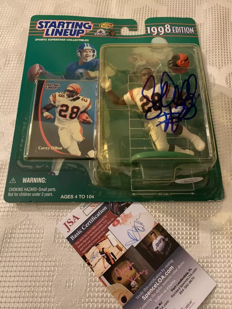 COREY DILLON SIGNED STARTING LINE-UP FIGURINE BENGALS JSA AUTHENTICATION COA
 COLLECTIBLE MEMORABILIA