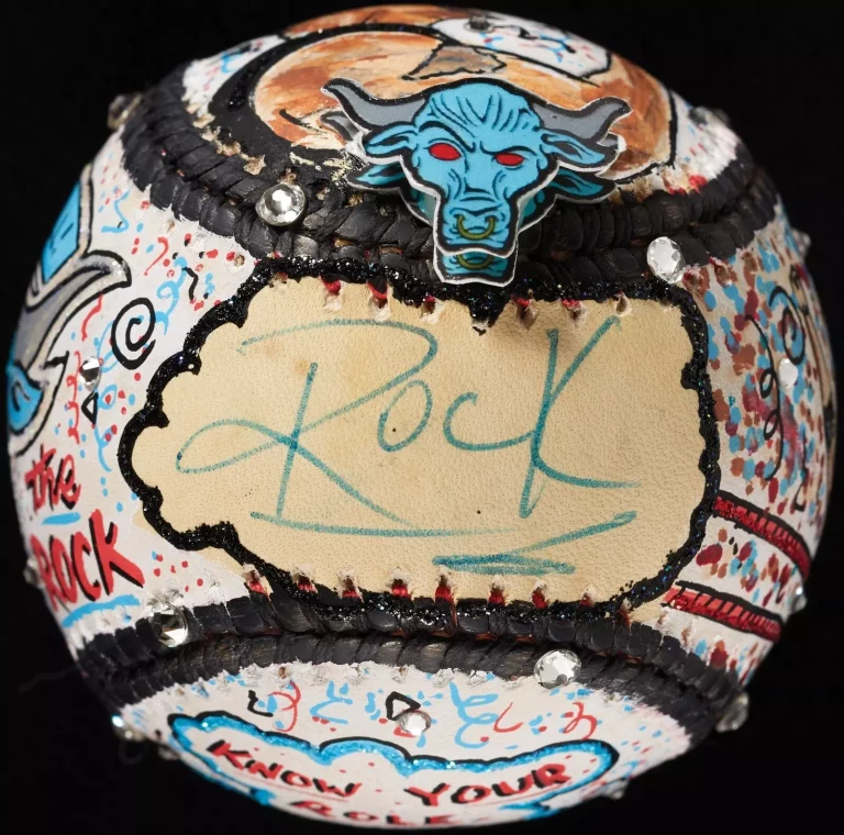 DWAYNE “THE ROCK” JOHNSON SIGNED CHARLES FAZZINO HAND PAINTED POP ART BASEBALL COLLECTIBLE MEMORABILIA