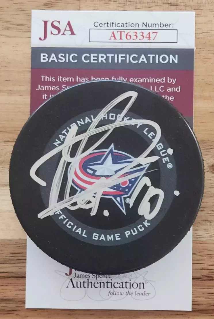 Elvis Merzlikins Signed Official NHL Game Puck w JSA COA Columbus Blue Jackets 1