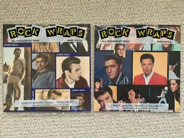 ELVIS PRESLEY+JAMES DEAN VINTAGE+UNOPENED ALL OCCASION GIFT WRAP AWESOME+RARE