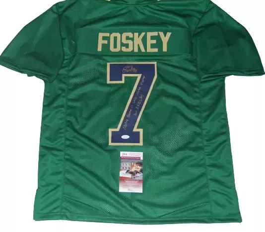 ISAIAH FOSKEY signed (NOTRE DAME FIGHTING IRISH) Green XL jersey JSA 2 Incript