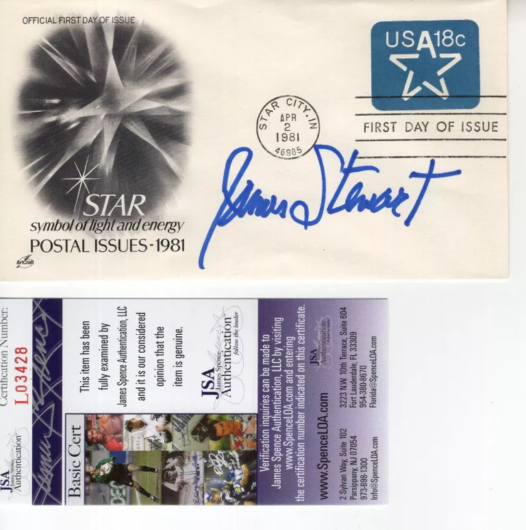 JAMES STEWART HAND SIGNED LIGHT+ENERGY FIRST DAY COVER 1981 VINTAGE+RARE JSA COLLECTIBLE MEMORABILIA