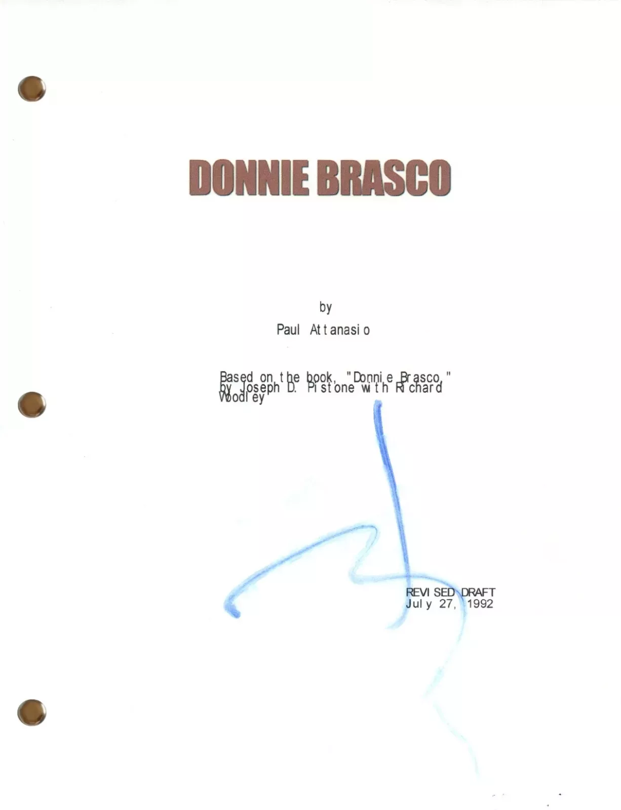 Johnny Depp Signed Autograph Donnie Brasco Movie Script Full Screenplay COA