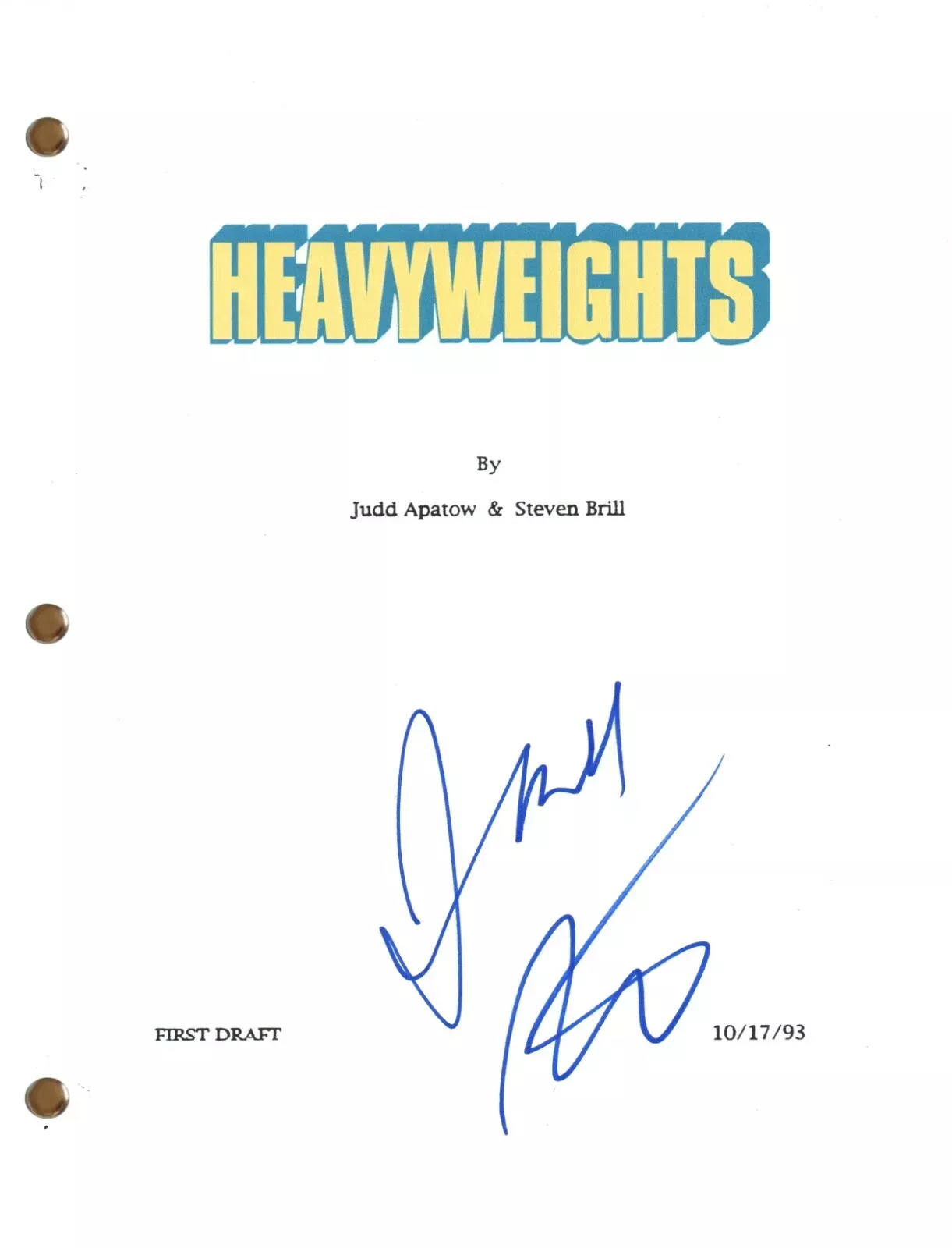 Judd Apatow HEAVYWEIGHTS Signed Autograph Movie Script Full Screenplay COA
