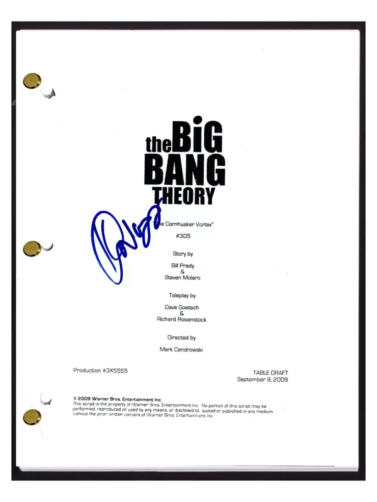 KUNAL NAYYAR SIGNED THE BIG BANG THEORY THE CORNHUSKER VORTEX S3 E6 SCRIPT COA COLLECTIBLE MEMORABILIA