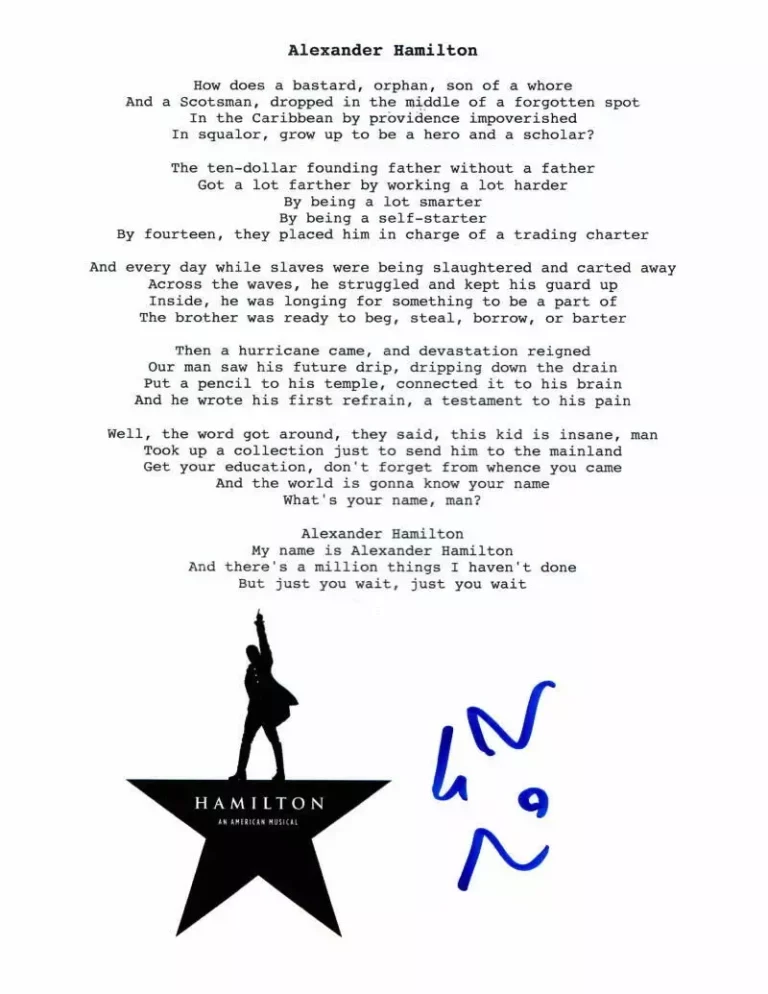 LIN-MANUEL MIRANDA SIGNED AUTOGRAPH ALEXANDER HAMILTON CUSTOM LYRIC SHEET 1/1  COLLECTIBLE MEMORABILIA