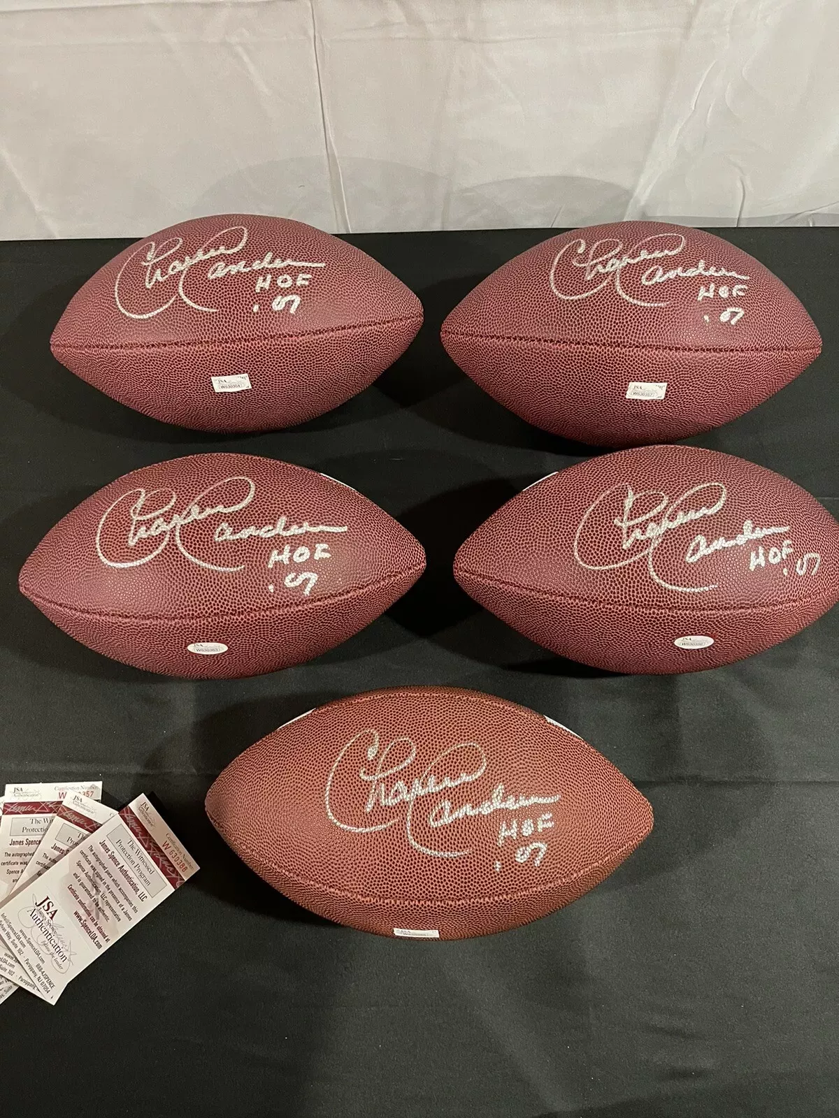 Lot Of 5 Charlie Sanders Signed Full Size Footballs JSA Witness Detroit Lions