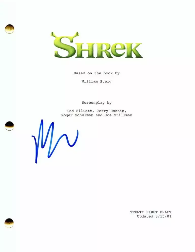 MIKE MYERS SIGNED AUTOGRAPH SHREK FULL MOVIE SCRIPT – AUSTIN POWERS, VERY RARE!  COLLECTIBLE MEMORABILIA