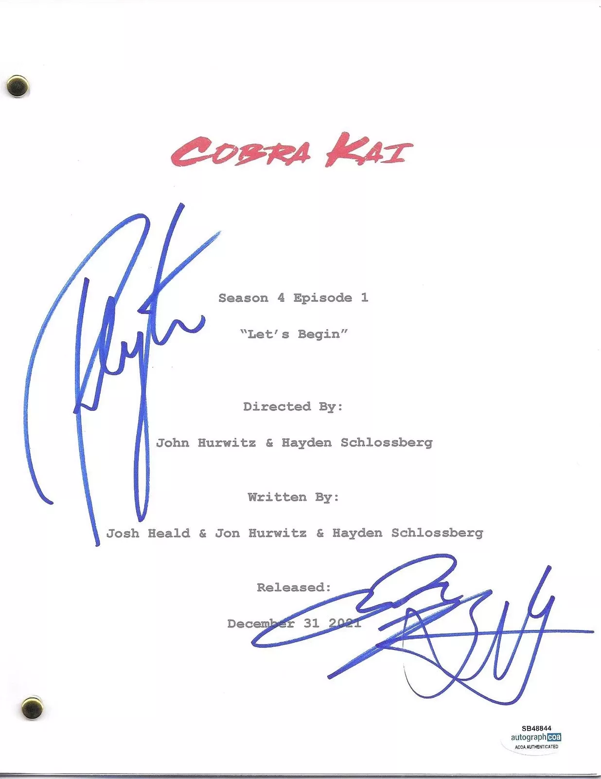 PEYTON LIST JACOB BERTRAND COBRA KAI SIGNED AUTOGRAPH SCRIPT ACOA SEASON 4 TV