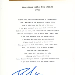 RAY FULCHER COUNTRY ANYTHING LIKE YOU DANCE SIGNED AUTOGRAPH LYRIC SHEET ACOA