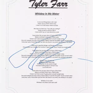 REDNECK CRAZY TYLER FARR SIGNED WHISKEY IN MY WATER LYRIC SHEET Collectible Memorabilia