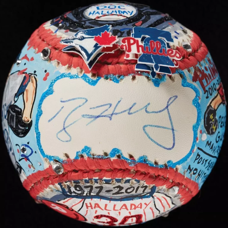 ROY HALLADAY SIGNED CHARLES FAZZINO HAND PAINTED POP ART BASEBALL JSA FANATICS COLLECTIBLE MEMORABILIA
