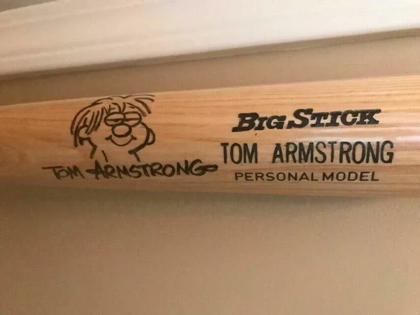 TOM ARMSTRONG AUTOGRAPHED RAWLINGS BASEBALL BAT+JSA COA MARVIN ARTWORK