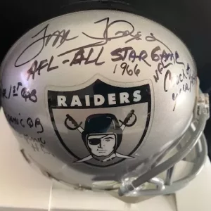 TOM FLORES HAND SIGNED OAKLAND RAIDERS MINI HELMET 6 INSCRIPTIONS JSA