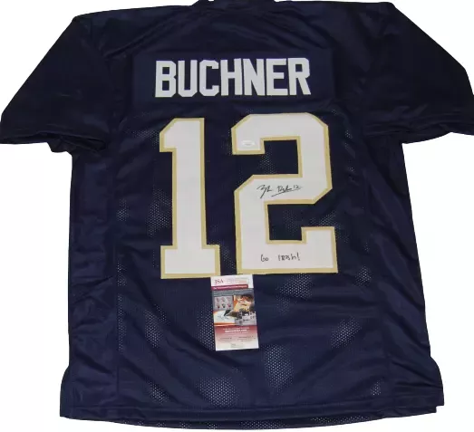 TYLER BUCHNER SIGNED (NOTRE DAME FIGHTING IRISH) GO IRISH! NAVY JERSEY JSA COLLECTIBLE MEMORABILIA