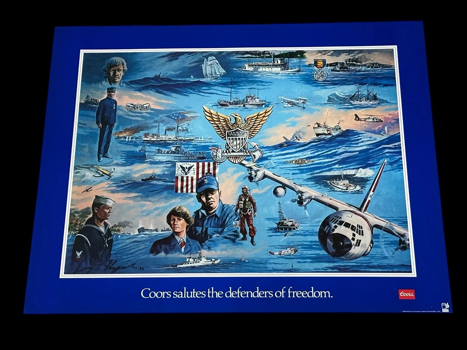 United States USCG US Coast Guard George Skypeck Coors Beer Rare Poster