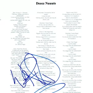 Warren G Signed Autographed Dr Dre Deeez Nuuuts Lyric Sheet 8.5x11 Beckett COA