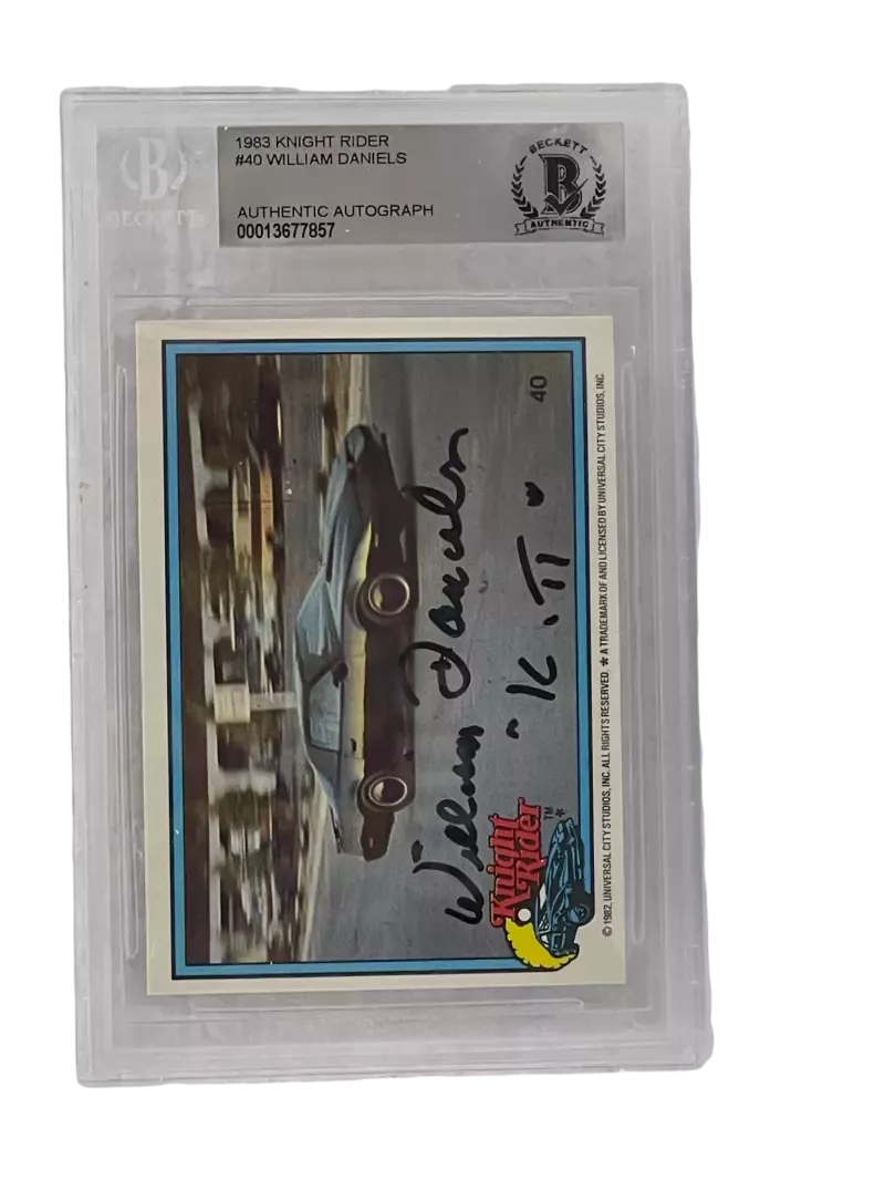 WILLIAM DANIELS SIGNED KNIGHT RIDER DONRUSS TRADING CARD #40 SLABBED BECKETT 1