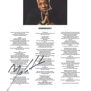 Yo Gotti Signed Autographed Errrbody Song Lyric Sheet Rapper Hip Hop ACOA COA