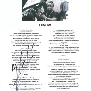 Yo Gotti Signed Autographed I Know Song Lyric Sheet Rapper Hip Hop ACOA COA