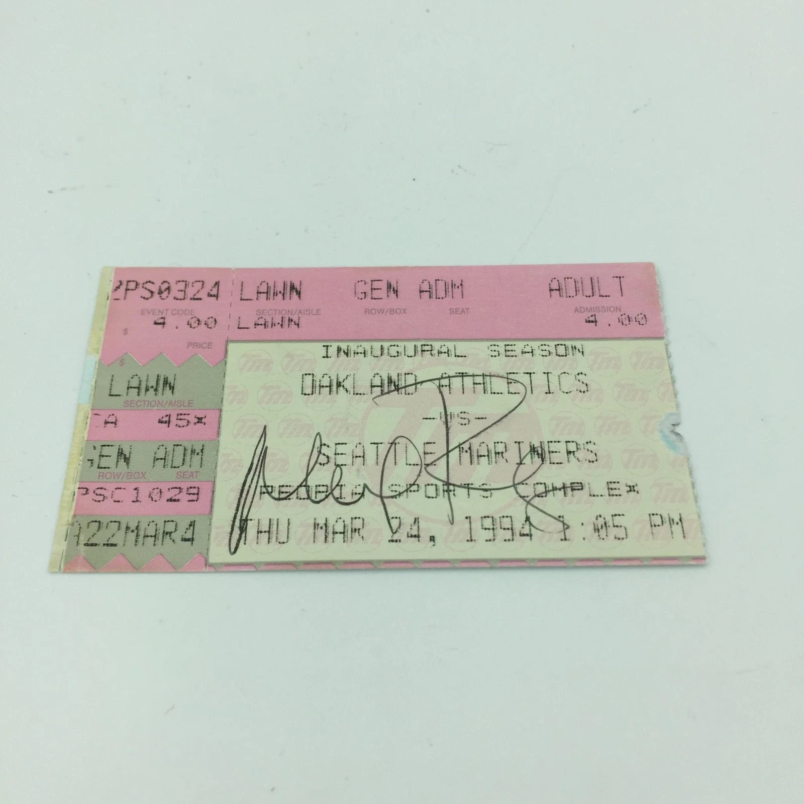 Alex Rodriguez Signed First Ever Professional Game Debut Ticket 3/24/1994 JSA