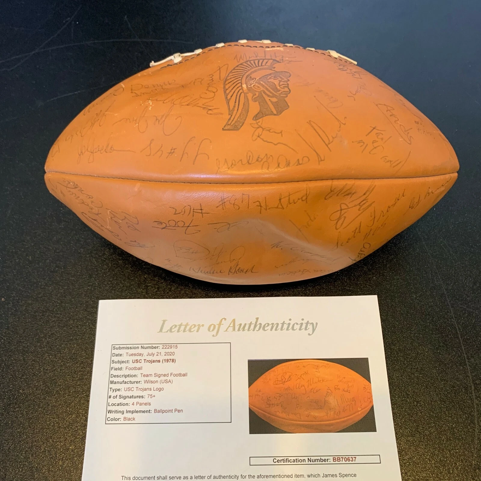 1978 USC TROJANS TEAM SIGNED WILSON GAME MODEL FOOTBALL 75+ SIGS WITH JSA COA COLLECTIBLE MEMORABILIA