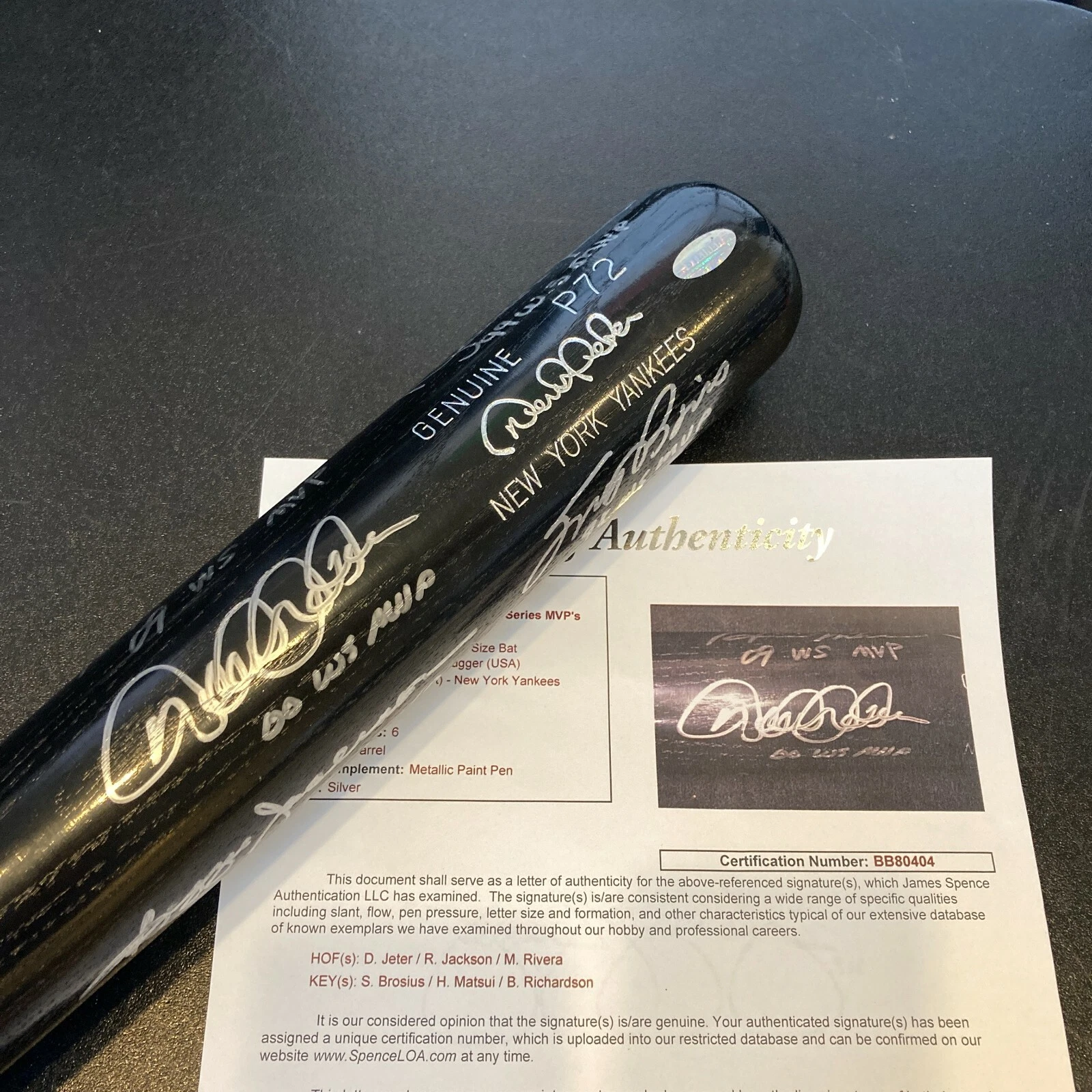 STUNNING DEREK JETER & MARIANO RIVERA YANKEES WORLD SERIES MVP’S SIGNED BAT JSA COLLECTIBLE MEMORABILIA