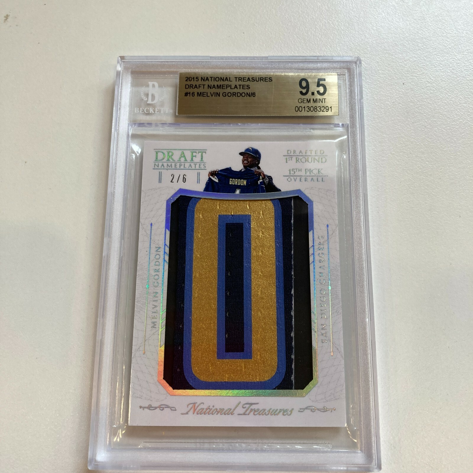 2015 National Treasures Melvin Gordon Draft Nameplate RC #2/6 BGS 9.5 Gem Mint